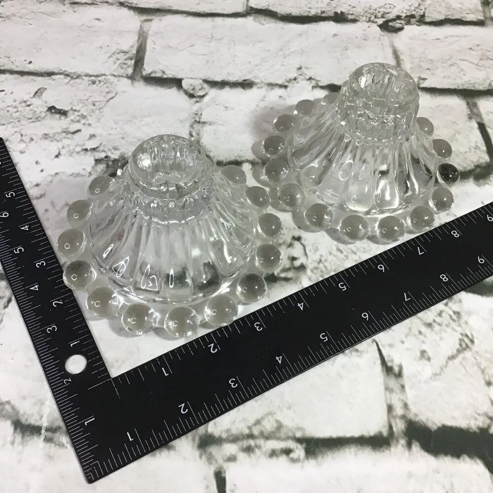 Vintage MCM Clear Glass Candlestick Holders Set‎ Of 2 Classic Tapers Elegant
